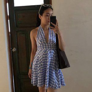Free People Do The Twist Check Mini Dress Blue Combo Size 2 Worn 1X